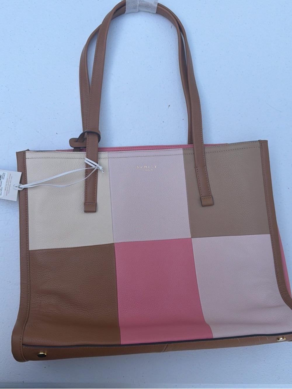 RADLEY LONDON Pink & Tan Patchwork Leather Tote